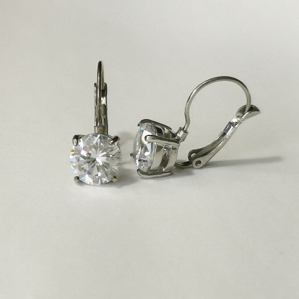 Vintage 2ct Cz Drop earrings Leverback - Picture 5 of 5